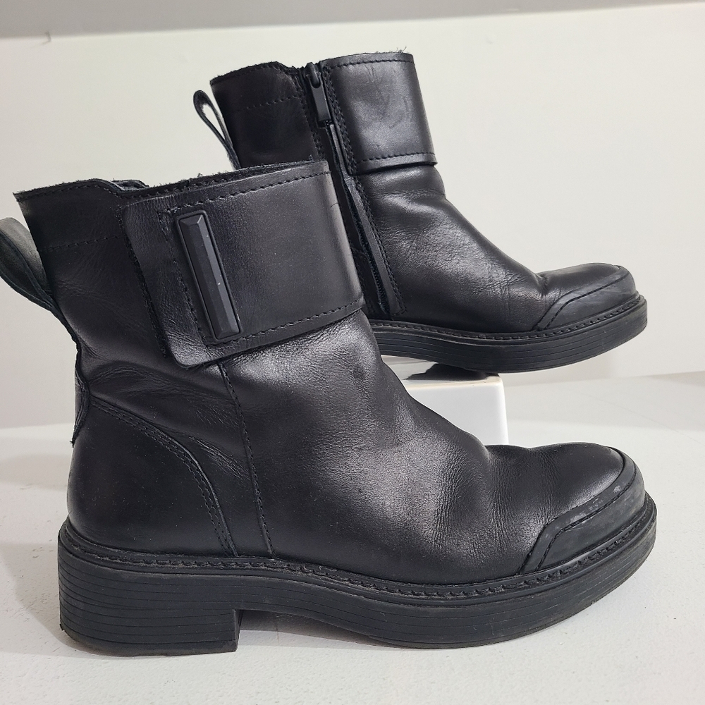 Franco Sarto Black Leather Combat Moto Boots